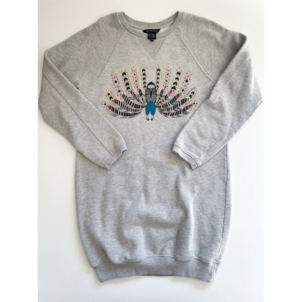 Girl's Little Marc Jacobs Peacock Gray Crewneck Sweatshirt Dress Size 12
